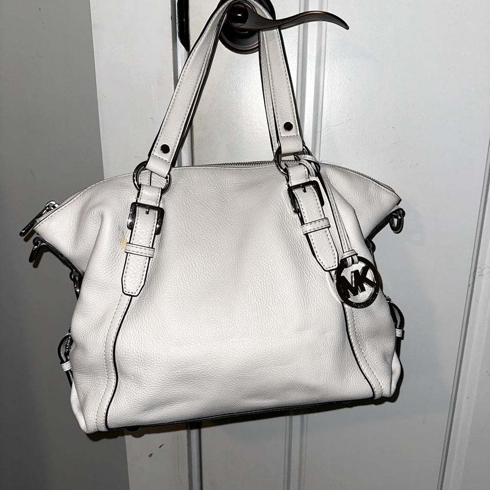 Michael Kors White Leather Satchel with Silver Hardware